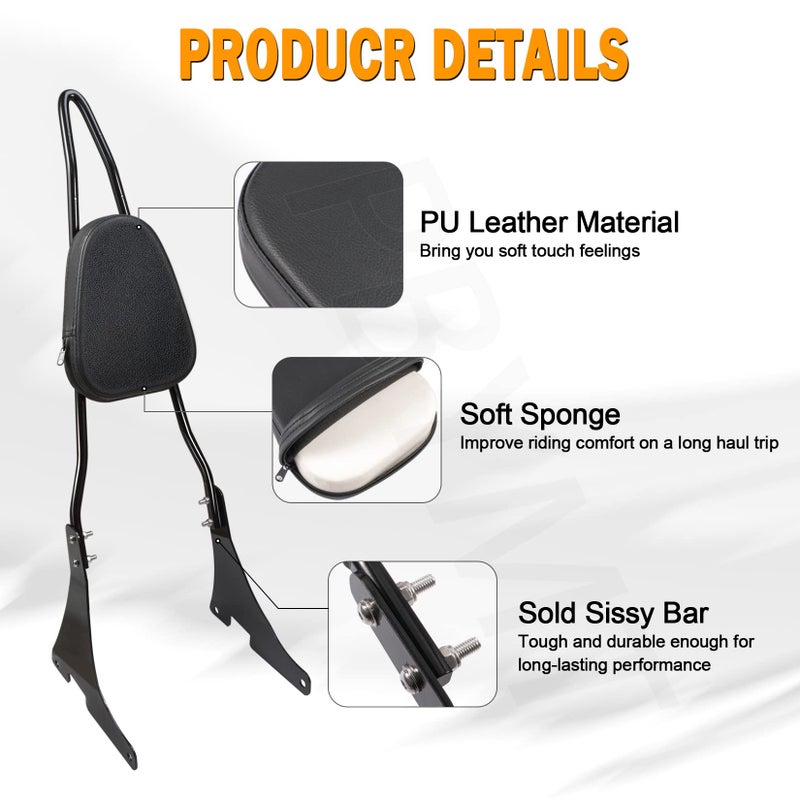 PBYMT Black Detachable Passenger Sissy Bar Backrest Pad Compatible for Harley Davidson Sportster XL1200 XL883 2004-2024 - Image 3